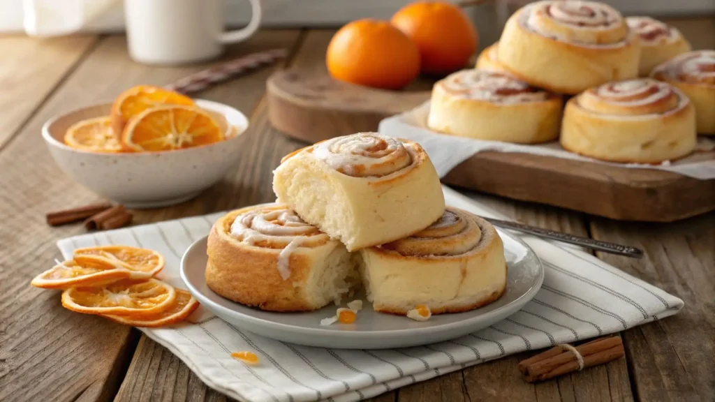 Freshly baked Alabama Orange Rolls with a citrus glaze.