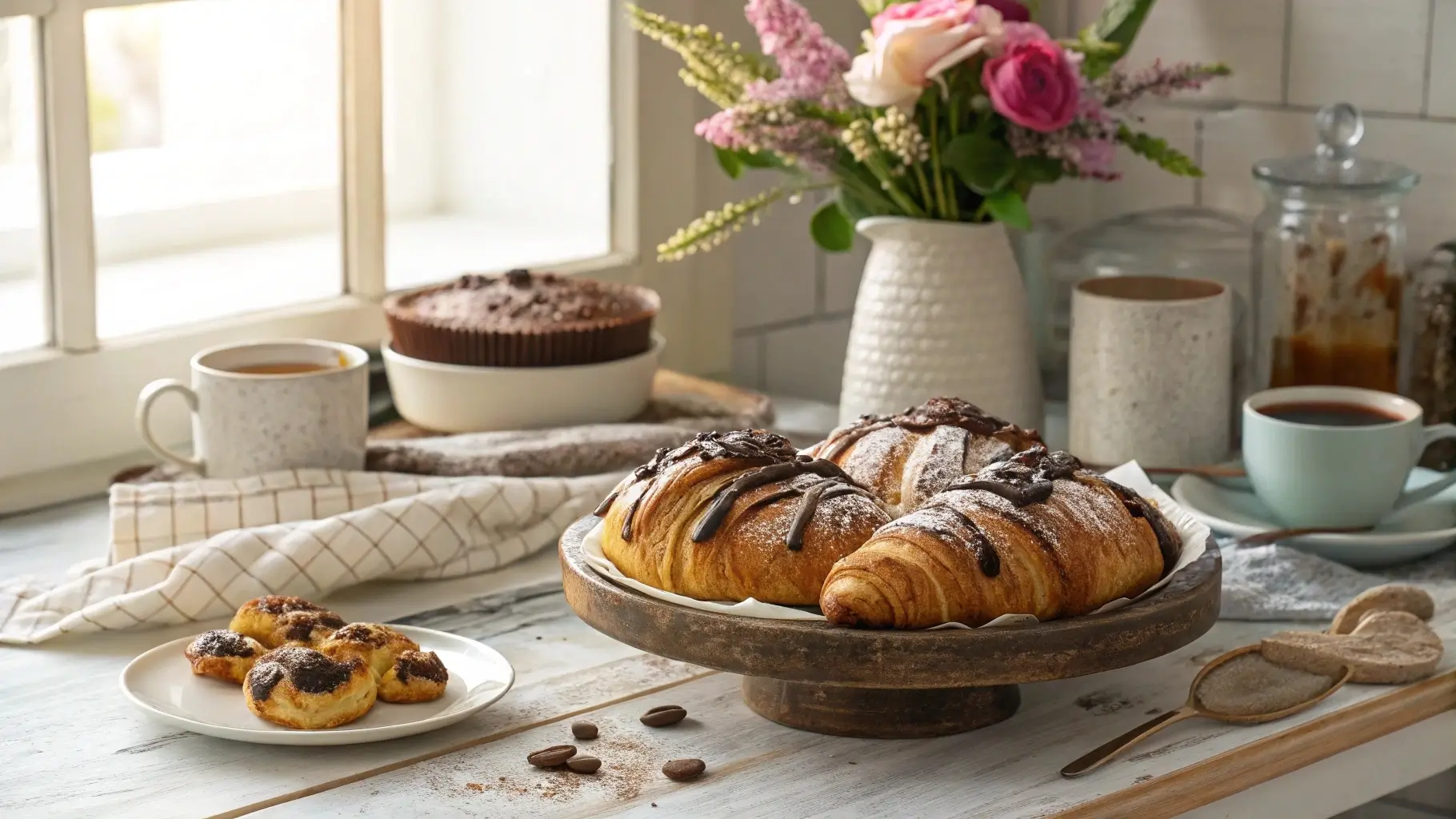 Chocolate Croissant Breakfast Bake served on a breakfast table