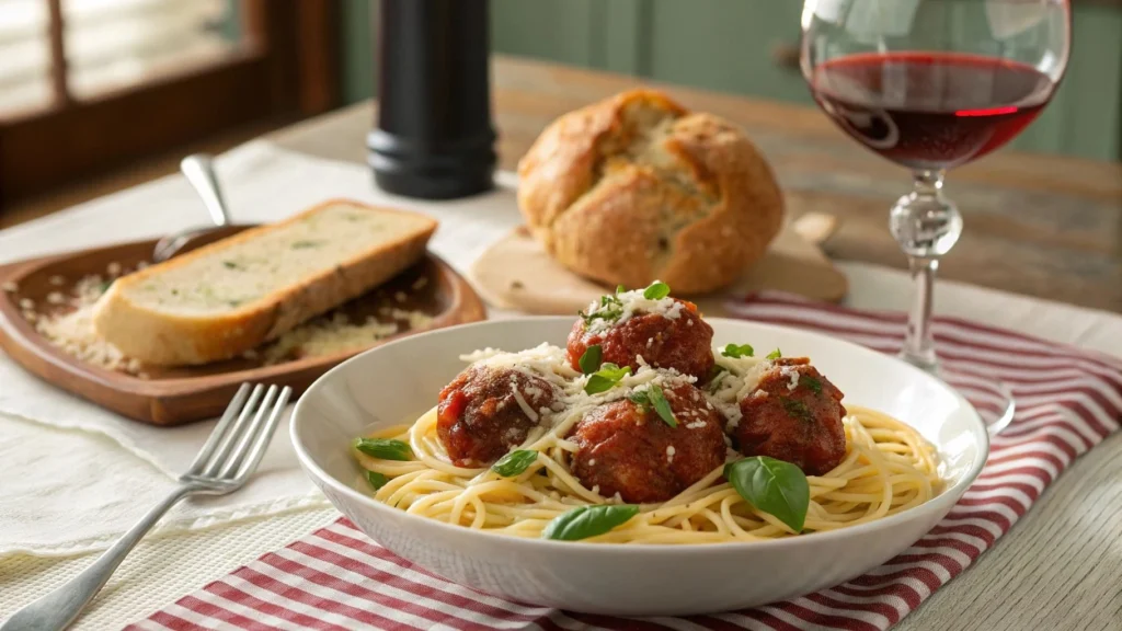 Gluten-free spaghetti with meatballs and marinara sauce