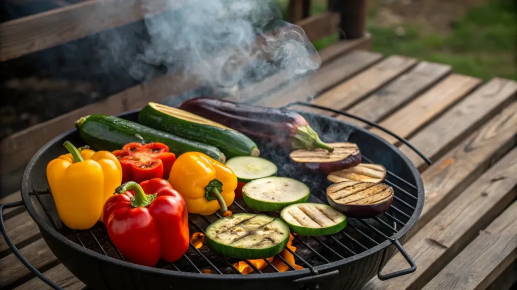 Grilling vegetables for a California Grilled Veggie Sandwich