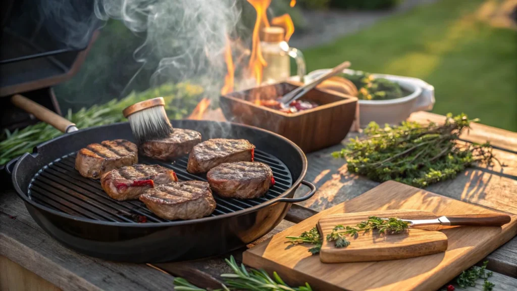 Venison Steaks Grilling on a BBQ