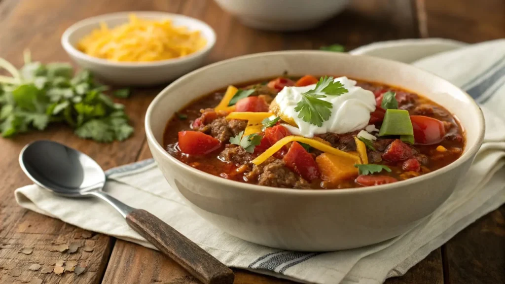 Bowl of Keto Chili with Toppings