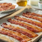 Crispy oven-fried bacon on a baking sheet