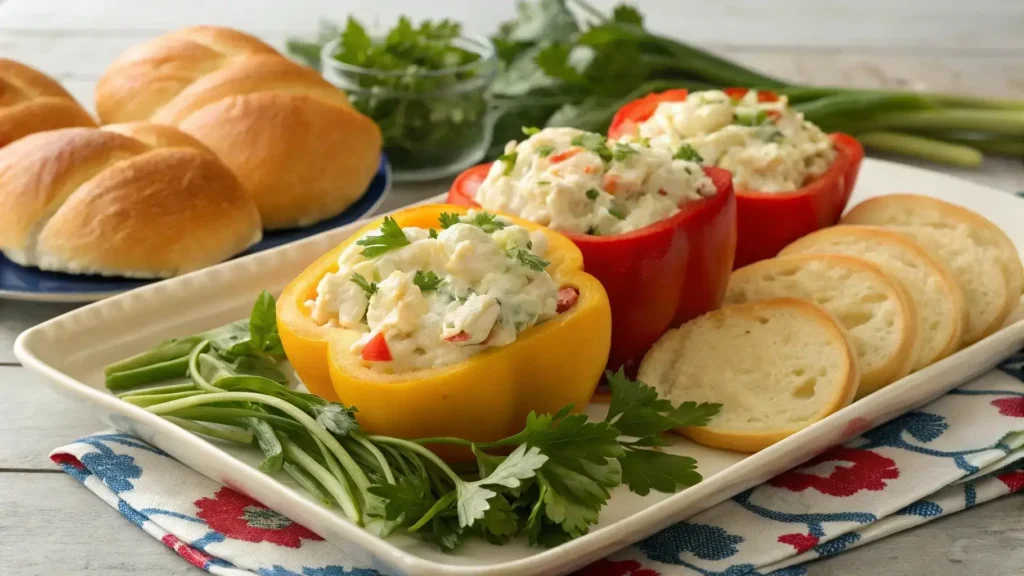 Old-fashioned potato salad served in hollowed-out bell peppers