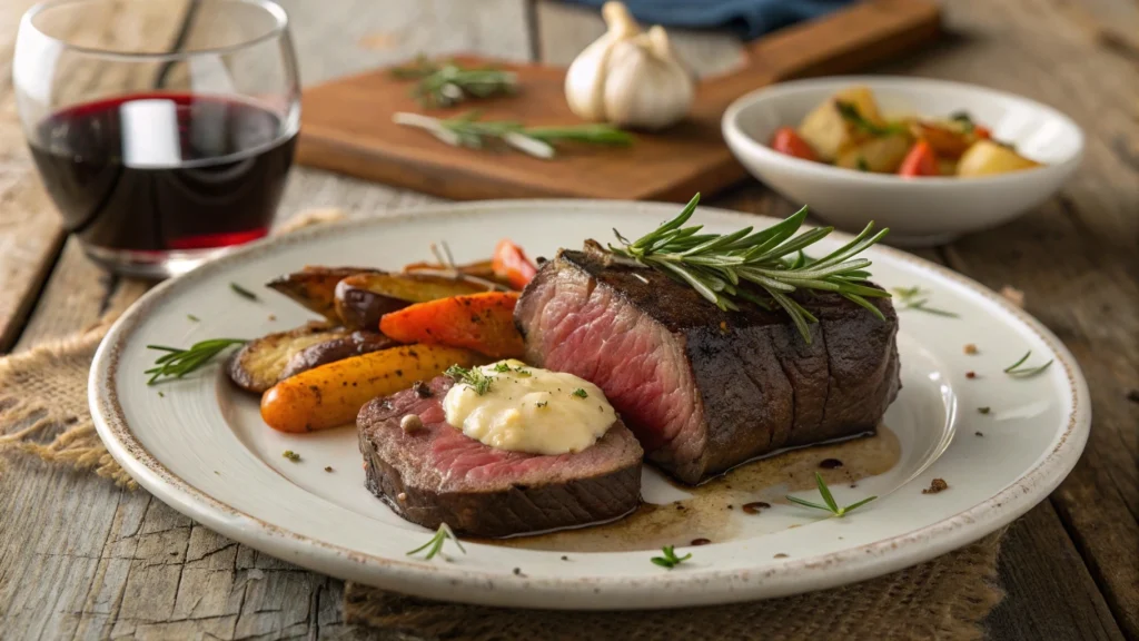 Perfectly Cooked Venison Steak with Roasted Vegetables