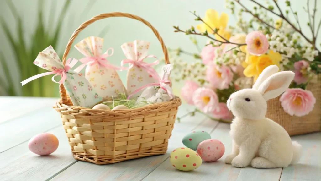 Easter Bunny Bait snack bags in a festive basket