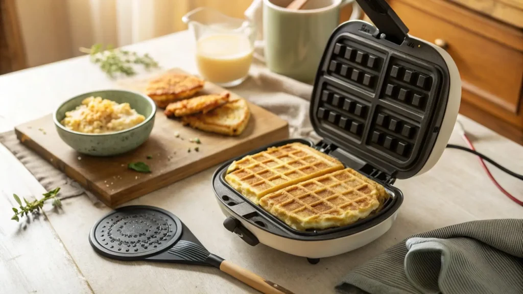 Hash Brown Waffles Cooking in a Waffle Maker