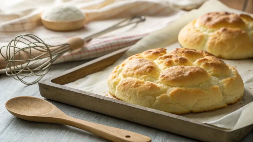  Golden, fluffy cloud bread on a baking tray