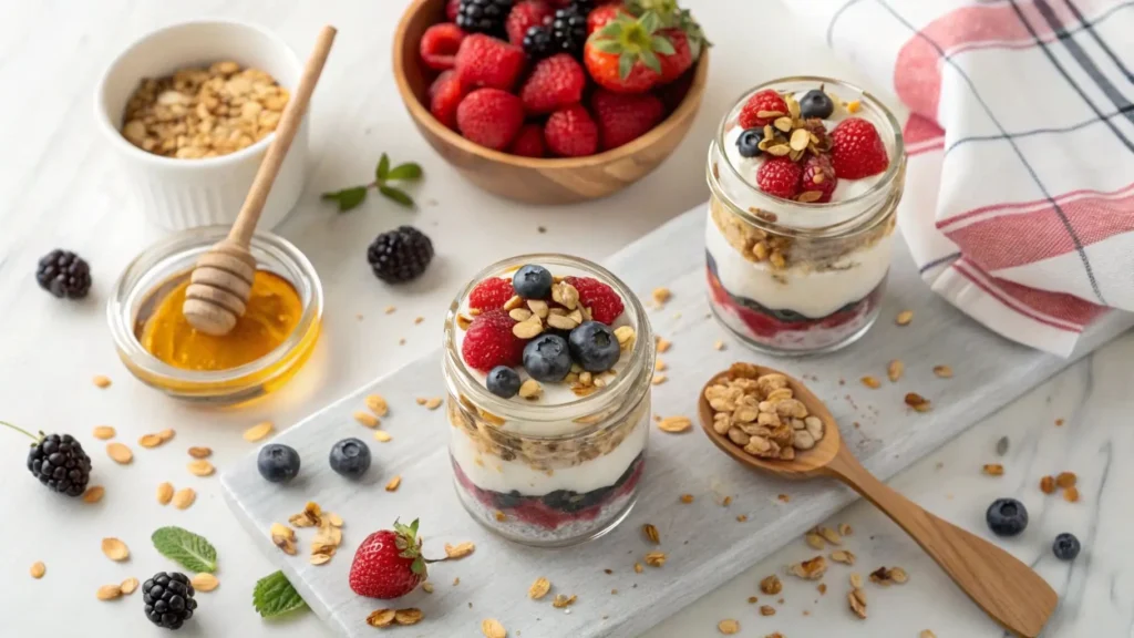 Step-by-step preparation of Greek Yogurt & Berry Parfait Cups.