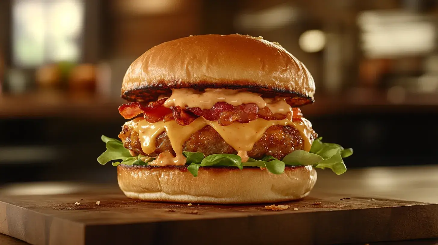 Juicy Baconnaise Smash Burger with crispy edges and fresh toppings