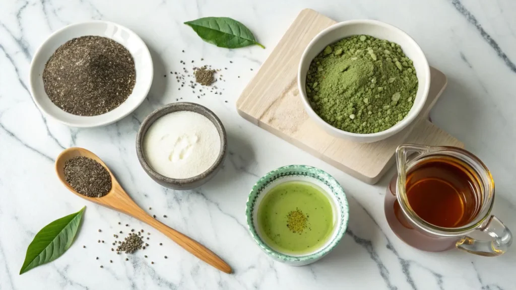 Ingredients for Matcha Chia Pudding with Coconut Milk