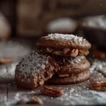 Stack of homemade German Chocolate Whoopie Pies with coconut pecan filling